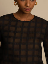 [Black] SilkSilky-UK Pure Silk Long Sleeve Round Neck Blouse 004