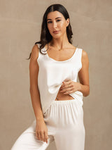 [White] SilkSilky-UK 19Momme Machine-Washable Silk Sleeveless Scoop Neck Women's Pyjamas 007