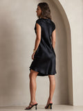 SilkSilky-UK Pure Silk Sleeveless V Neck Dress Black 002