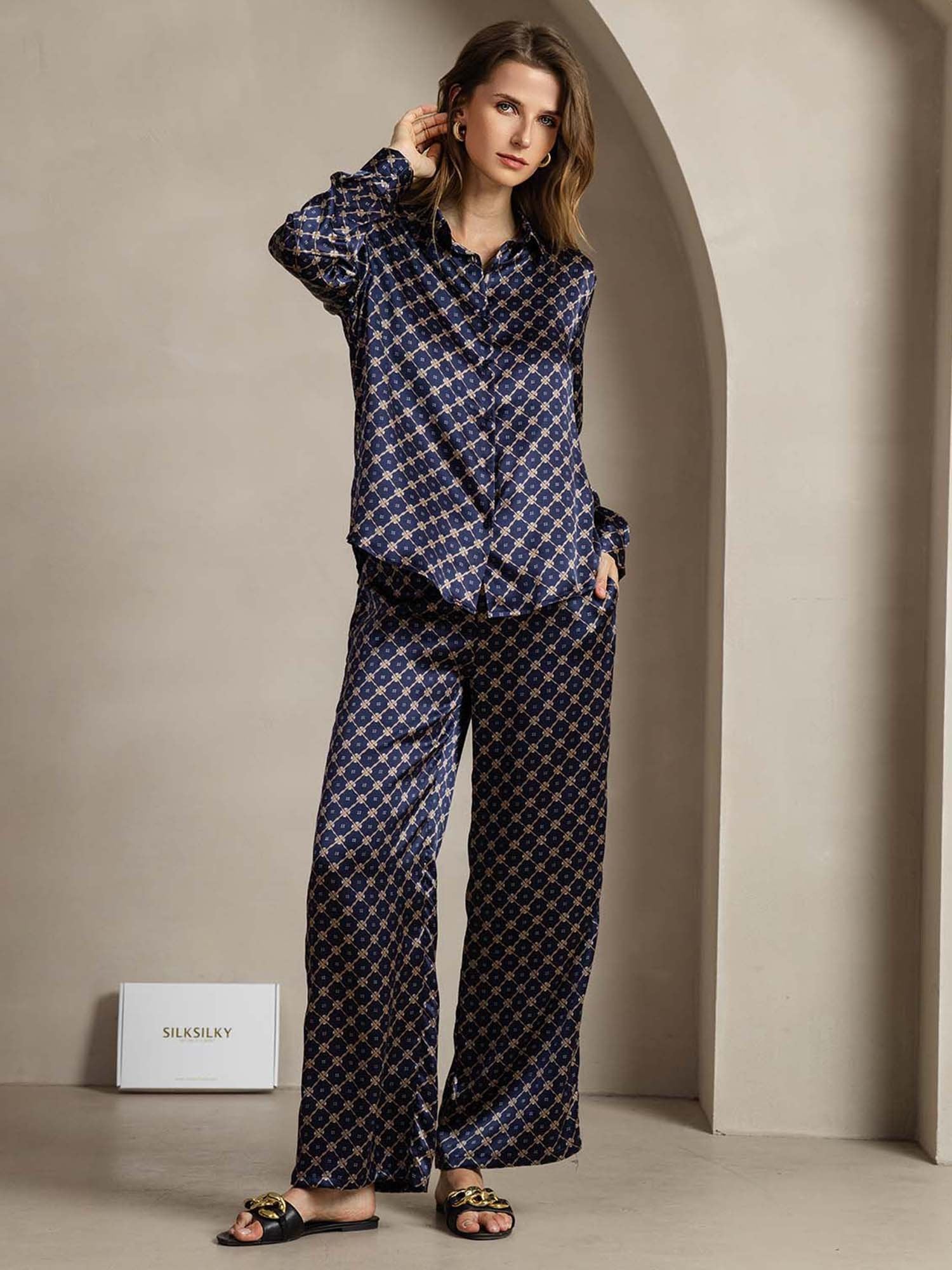 [NavyChain] SilkSilky-UK 19Momme Silk Collar Women''s Outfit Sets 003