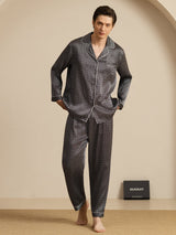 [Black Ginkgo] SilkSilky-UK 19Momme Long Sleeve Notch Collar Men's Pyjamas 008
