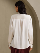 [Light Gray] SilkSilky-UK Long Sleeve Tie Neck Women's Blouse 002