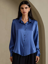 [Real Teal] SilkSilky-UK Long Sleeve Lapel Collar Women's Shirt 003