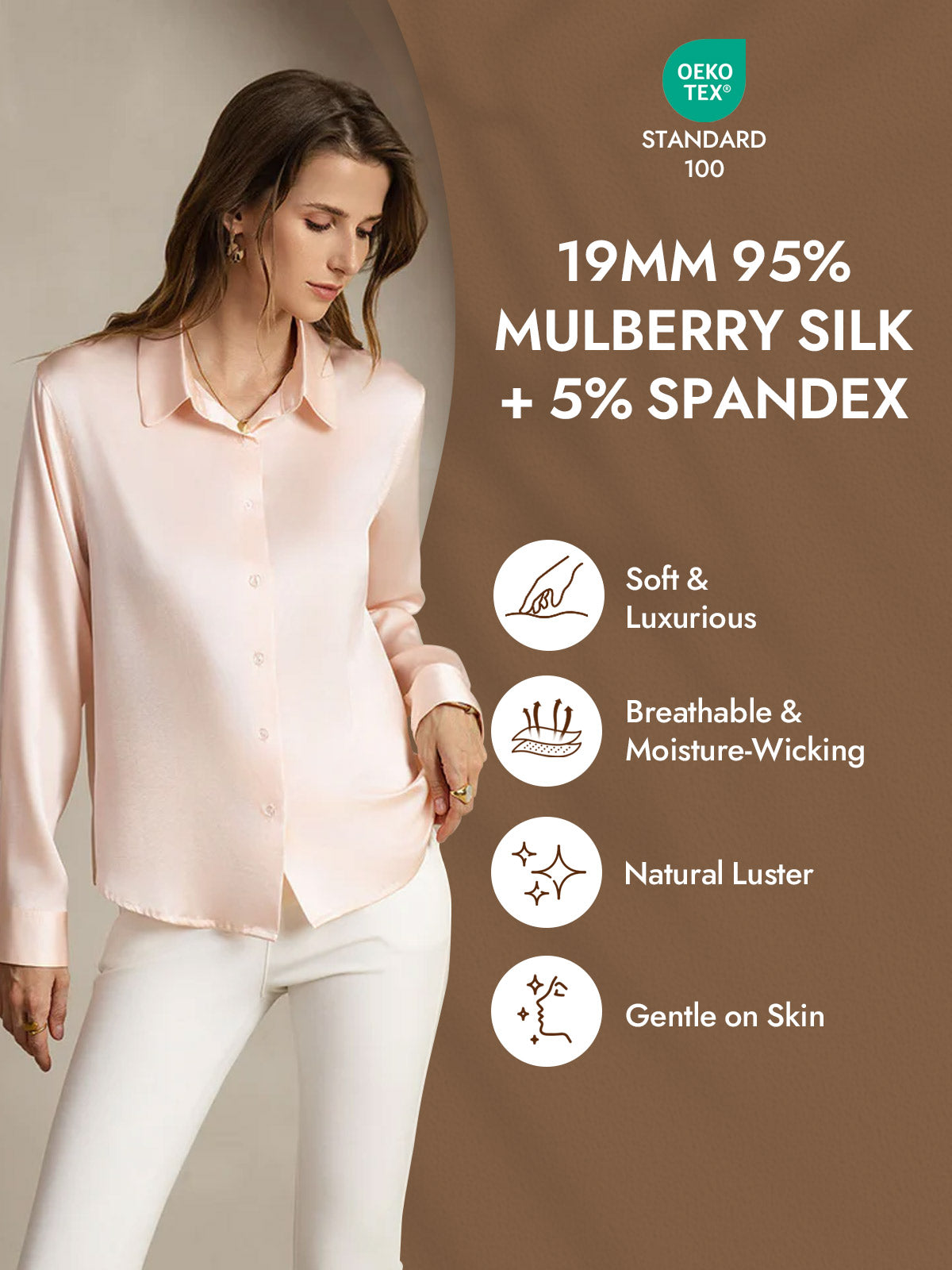 [Light Pink] SilkSilky-UK Silk Long Sleeve Collar Women's Shirt 004