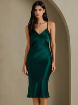 [Green] SilkSilky-UK Spaghetti Strap V Neck Dress 001