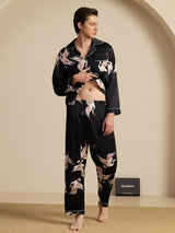 [Black] SilkSilky-UK Long Sleeve Lapel Collar Men's Pyjamas 008