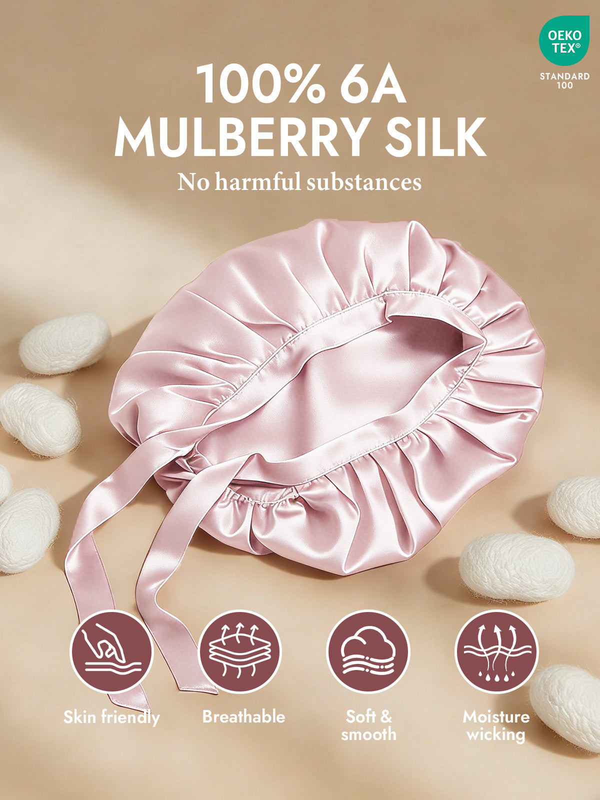 [Light Pink] SilkSilky-UK Pure Silk Sleep Cap 002