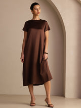 [Bitter Chocolate] SilkSilky-UK Short Sleeve Round Neck Dress 004