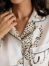 [White Cheetah] SilkSilky-UK Short Sleeve Notch Collar Women's Pyjamas 005