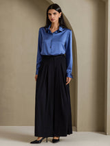 [Real Teal] SilkSilky-UK Long Sleeve Lapel Collar Women's Shirt 006
