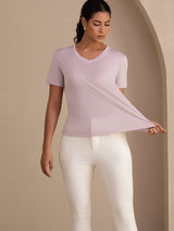 [Lavender] SilkSilky-UK Short Sleeve V Neck Women's T-Shirt 005