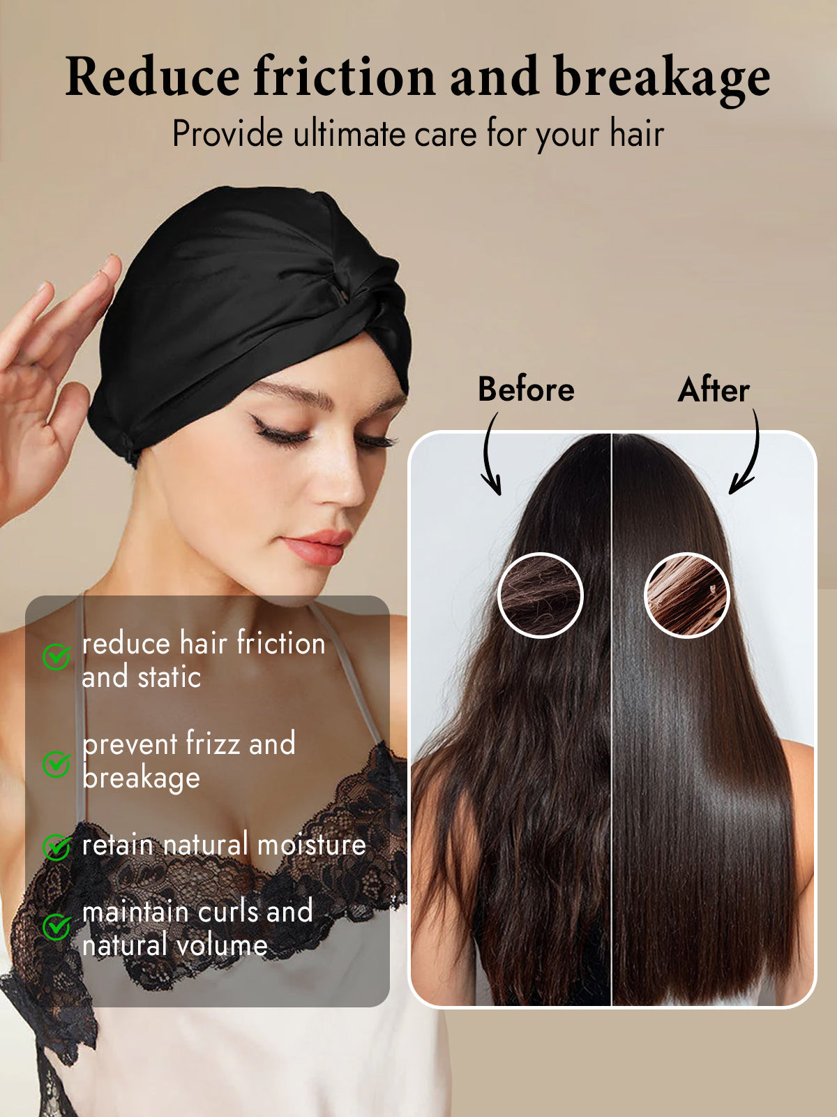 [Black] SilkSilky-UK Pure Silk Sleep Cap 004