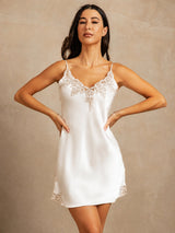 [White] SilkSilky-UK Spaghetti Strap V Neck Nightdress 003
