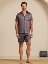 [Purple Gray] SilkSilky-UK Short Sleeve Notch Collar Men's Pyjamas 003