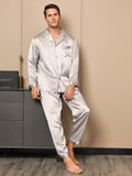 SilkSilky UK 19Momme Pure Silk Long Sleeve Lapel Men's Pyjamas Gray 005