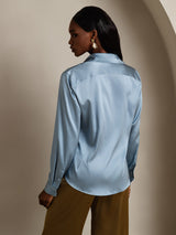 [Grayish Blue] SilkSilky-UK Long Sleeve Lapel Collar Women's Shirt 002