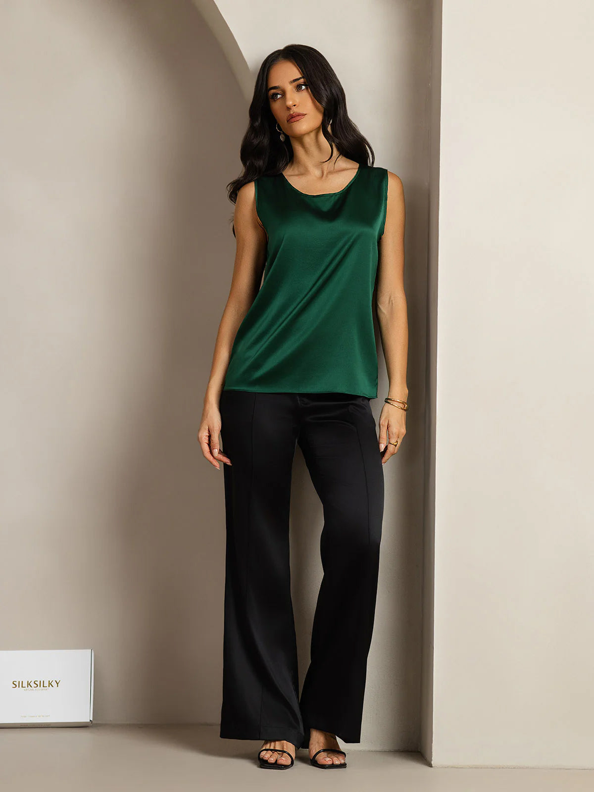 [Dark Green] SilkSilky-UK 19Momme Silk Round Neck Camisole 008