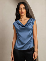 [Real Teal] SilkSilky-UK Cap Sleeve Cowl Neck Women's T-Shirt 005