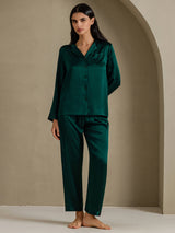 [Dark Green] SilkSilky-UK Long Sleeve Lapel Collar Women's Pyjamas 001