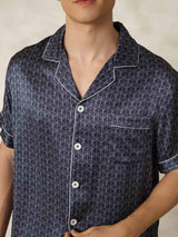 [Navy Ginkgo] SilkSilky-UK Short Sleeve Notch Collar Men's Pyjamas 007