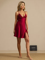 [Wine] SilkSilky-UK Spaghetti Strap Deep V Neck Nightdress 007