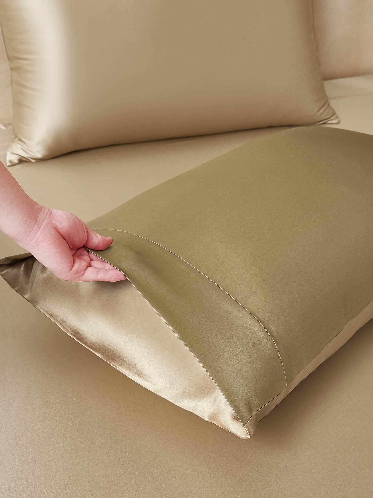 [Beige+Khaki] SilkSilky-UK 19Momme Pure Silk Bedding Set 003,