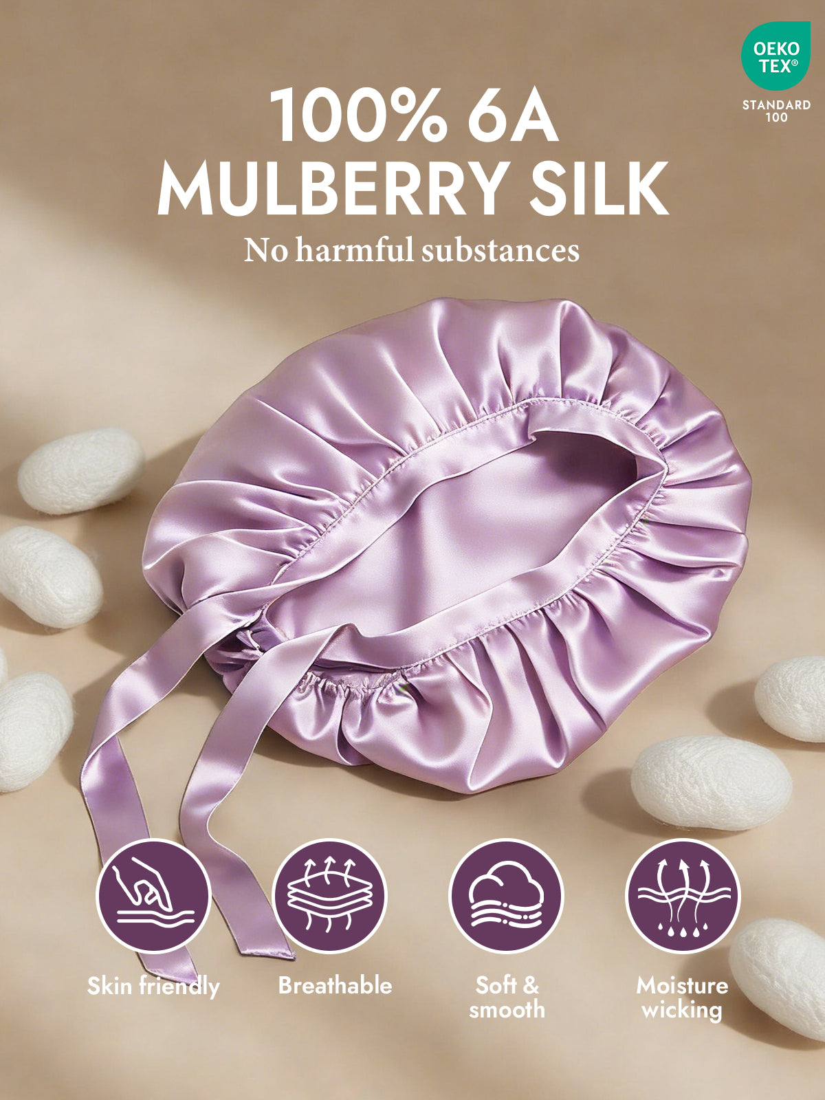 [Lavender] SilkSilky-UK Pure Silk Sleep Cap 002
