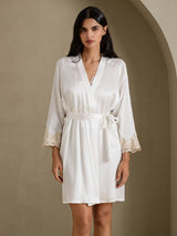 [White] SilkSilky-UK 3/4 Sleeve V Neck Nightdress&Dressing gowns 006