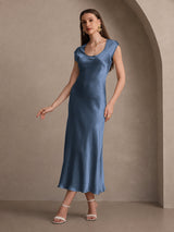 [Real Teal] SilkSilky-UK Cap Sleeve Dress 007