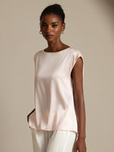 [Pink] SilkSilky-UK Cap Sleeve Round Neck Women's T-Shirt 003