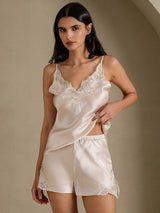 [Beige] SilkSilky-UK Spaghetti Strap V Neck Camisole Set 007