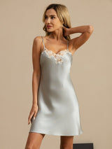 [Light Blue] SilkSilky-UK Spaghetti Strap V Neck Nightdress 005