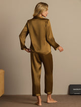 [Brown] SilkSilky-UK Long Sleeve Lapel Collar Women's Pyjamas 002