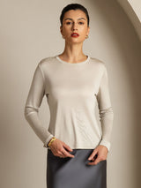[Gray] SilkSilky-UK Long Sleeve Crew Neck Women's T-Shirt 006