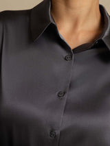 [Dark Gray] SilkSilky-UK Long Sleeve Lapel Collar Women's Shirt 006