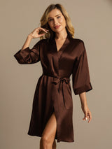[Coffee] SilkSilky-UK 3/4 Sleeve Women's Dressing Gown 004
