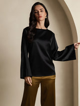 [Black] SilkSilky-UK Long Sleeve Boat Neck Blouse 001