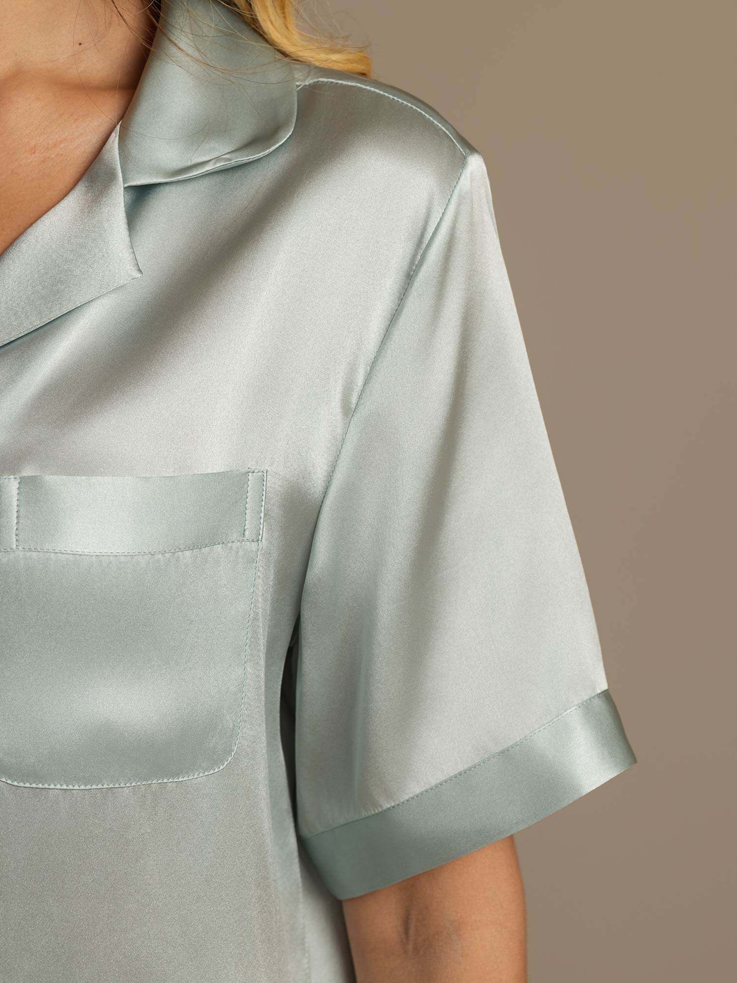 [Light Blue] SilkSilky-UK Pure Silk Notch Collar Women's Pyjamas 008,