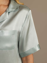 [Light Blue] SilkSilky-UK Pure Silk Notch Collar Women's Pyjamas 008,