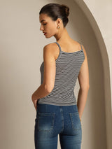[Black Stripe] SilkSilky-UK Spaghetti Strap Square Neck Camisole 002