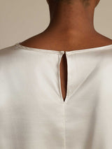 [White] SilkSilky-UK Long Sleeve Boat Neck Blouse 005