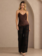 [Brown] SilkSilky-UK Spaghetti Strap V Neck Camisole 006
