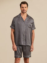 [Black Ginkgo] SilkSilky-UK Short Sleeve Notch Collar Men's Pyjamas 005