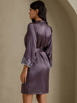 [Purple Gray] SilkSilky-UK 3/4 Sleeve Women's Dressing Gown 002