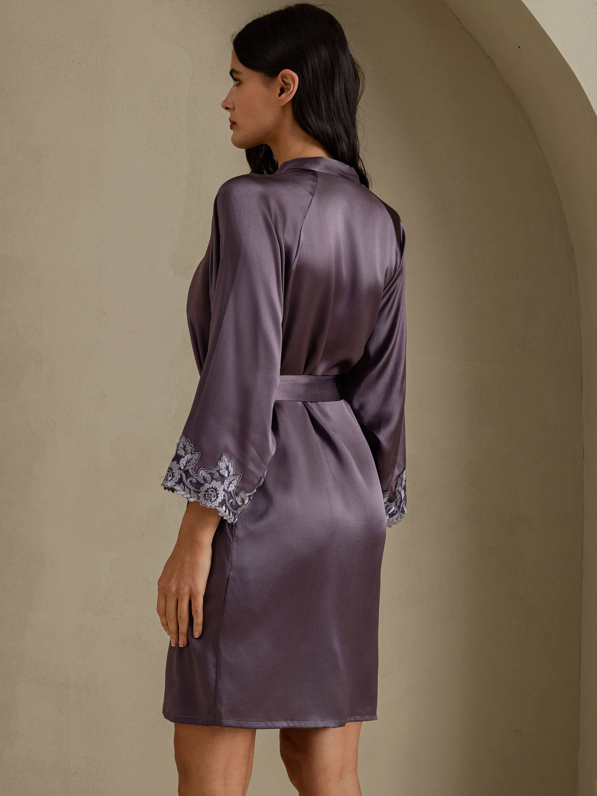 [Purple Gray] SilkSilky-UK 3/4 Sleeve Women's Dressing Gown 002