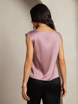 [Pale Mauve] SilkSilky-UK Cap Sleeve Cowl Neck Women's T-Shirt 002