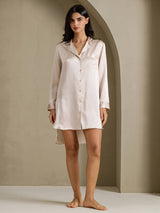 [Beige] SilkSilky-UK Long Sleeve Lapel Collar Nightshirt 007
