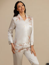 [White] SilkSilky-UK 19Momme Long Sleeve Notch Collar Women's Pyjamas 003