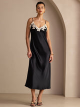 [Black] SilkSilky-UK Spaghetti Strap V Neck Dress 001