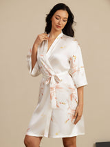 [White] SilkSilky-UK 3/4 Sleeve Women's Dressing Gown 003
